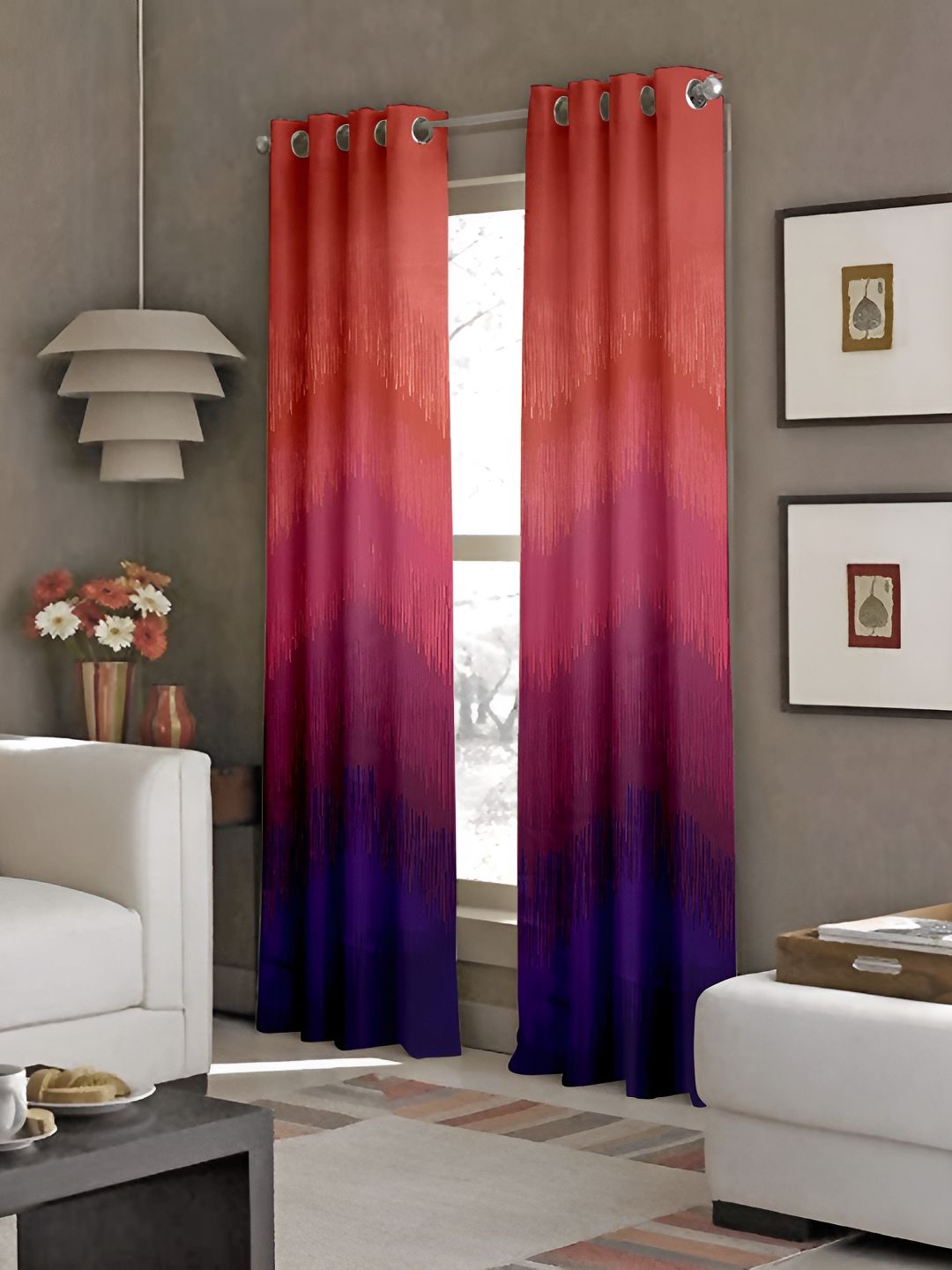 CASABLEU Maroon 2 Pieces Black Out Eyelet Door Curtains-image-31