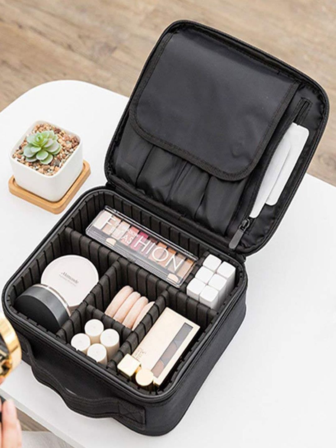 HOUSE OF QUIRK White & Blue Printed Canvas Makeup Organiser-picture-37