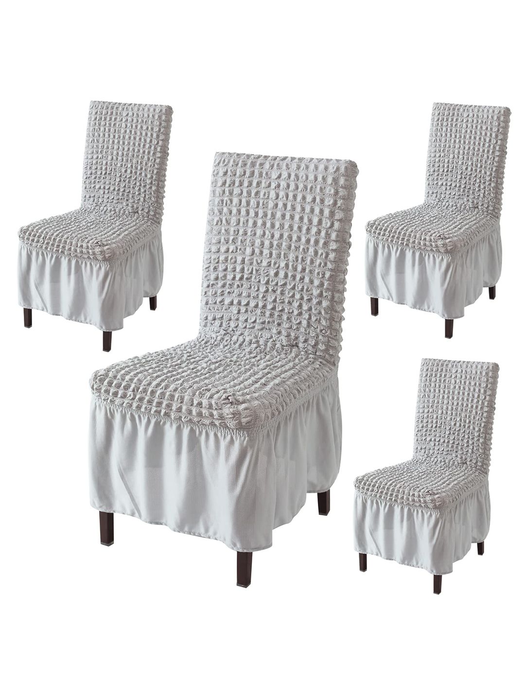 HOKIPO Grey & White 4-Pcs Bubble Frill Chair Covers