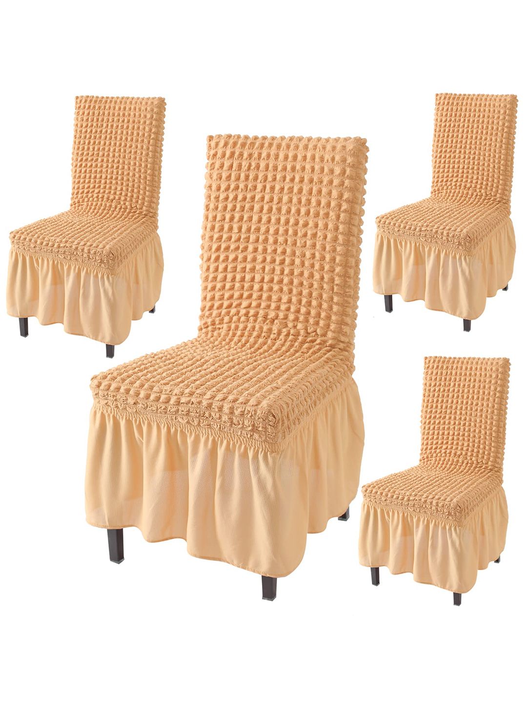 HOKIPO Camel Brown 4-Pcs Bubble Frill Stretchable Chair Covers-picture-40