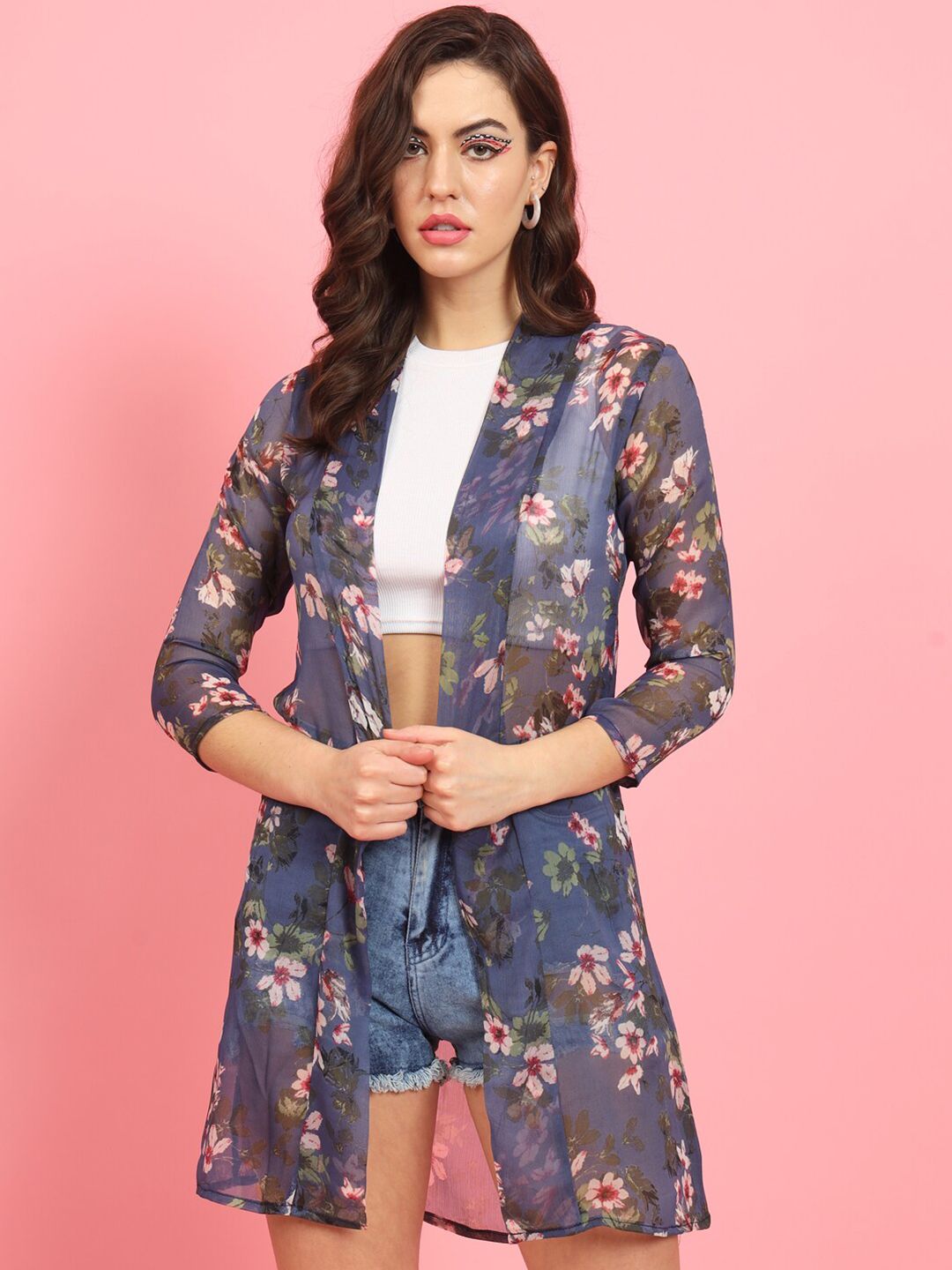 BAESD Floral Printed Longline Shrug-image-12