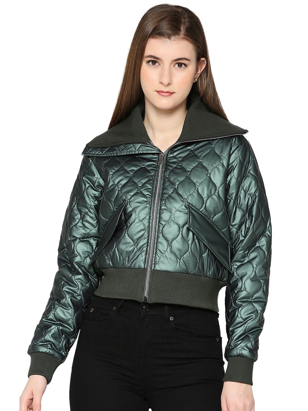Being Human Spread Collar Crop Quilted Jacket-image-39