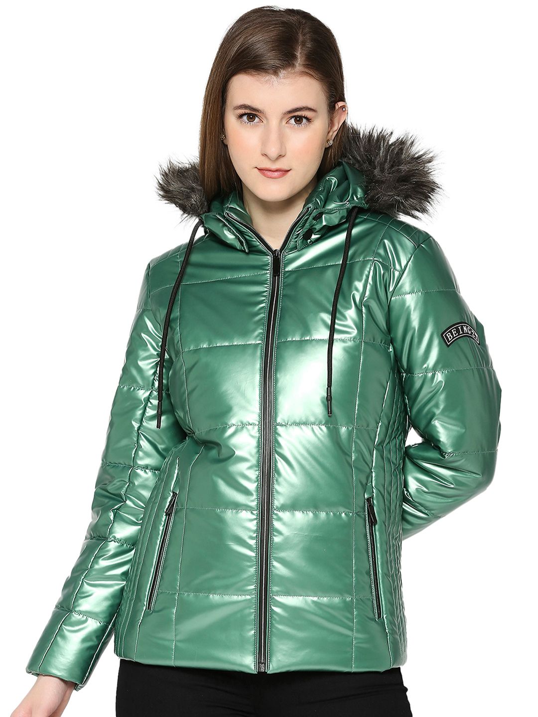 Being Human Hooded Long Sleeves Faux Fur Trim Padded Jacket