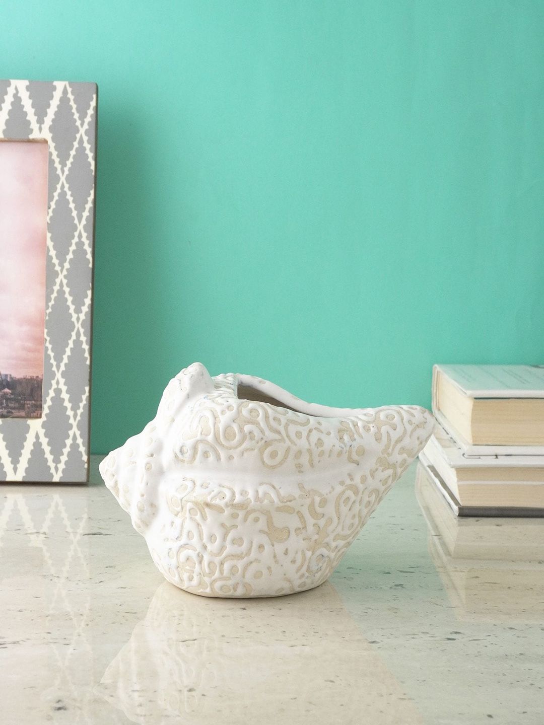 The Decor Mart White & Beige Textured Ceramic Planter-picture-43