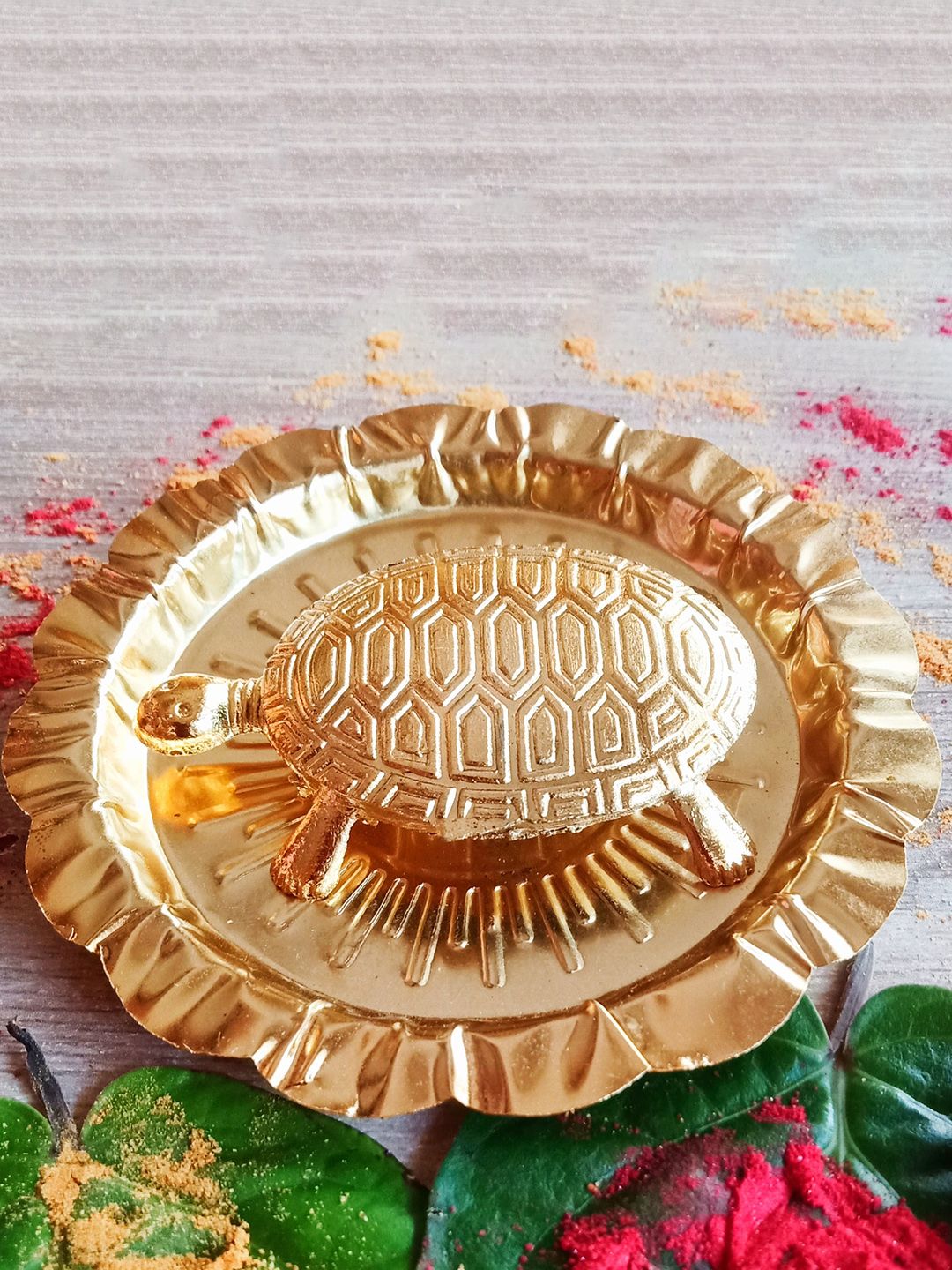 PujaNPujari Gold-Toned Vastu Tortoise With Plate-picture-24