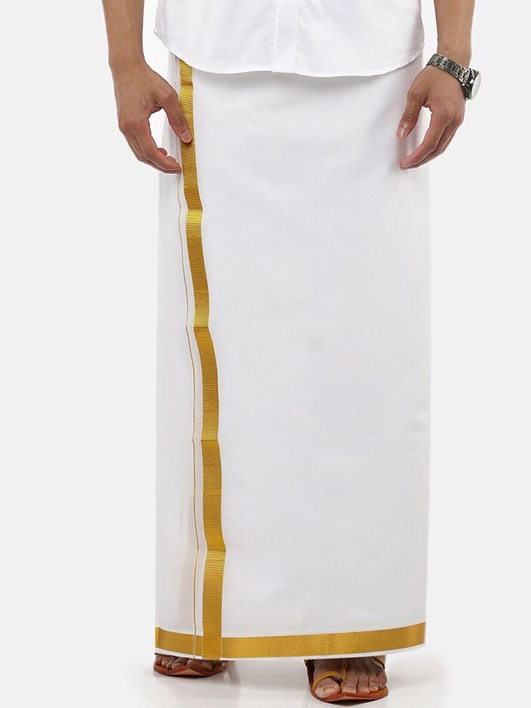 Ramraj Pure Cotton Dhoti With Jari Border-image-1