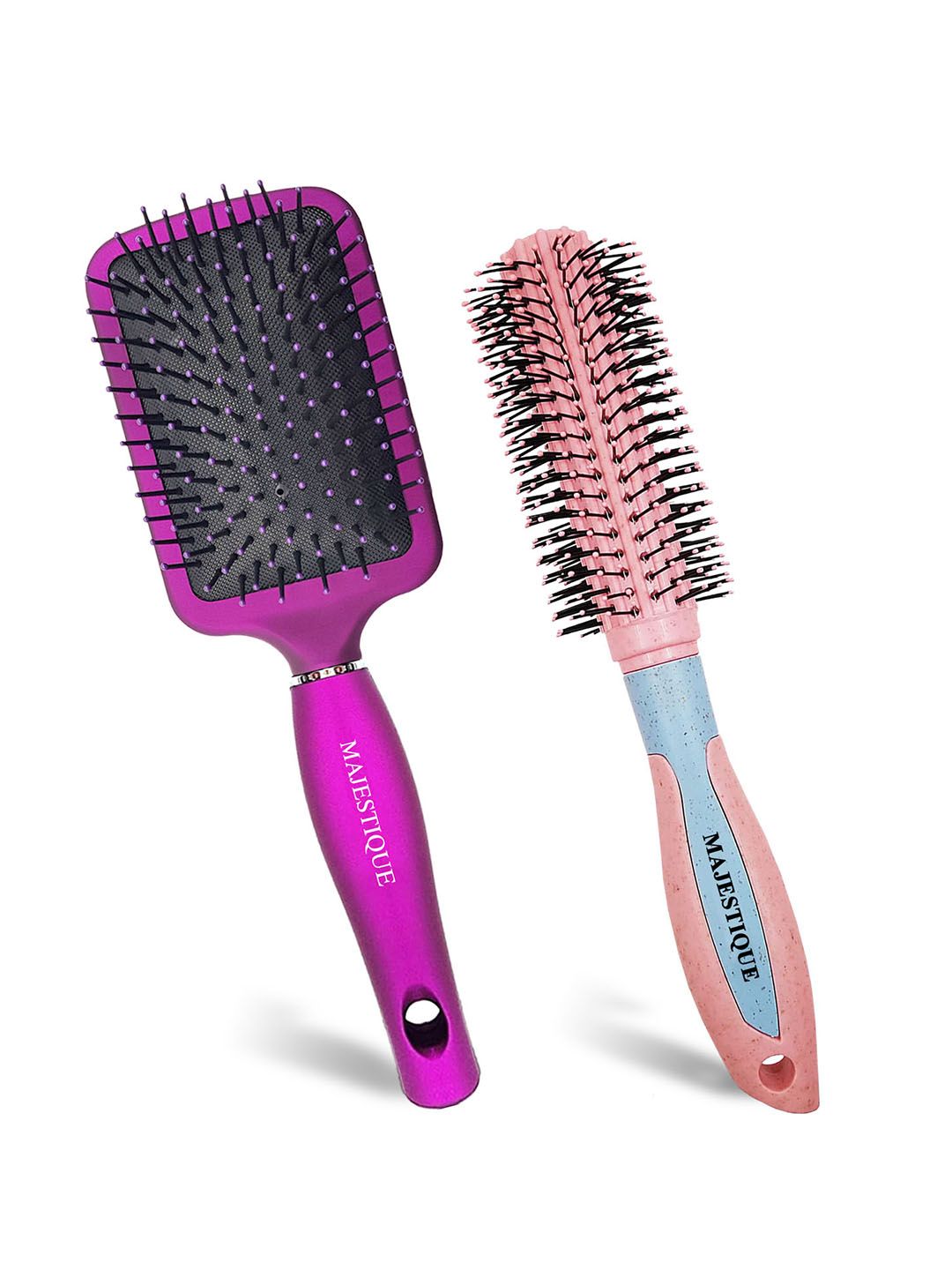 MAJESTIQUE 2-Pcs Paddle & Round Hair Brush Set For Blow Drying & Styling-image-40