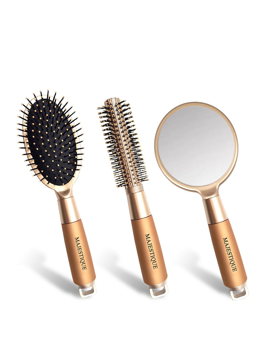 MAJESTIQUE 3-Pcs Round & Oval Cushion Hair Brush Set With Handle Mirror-picture-16