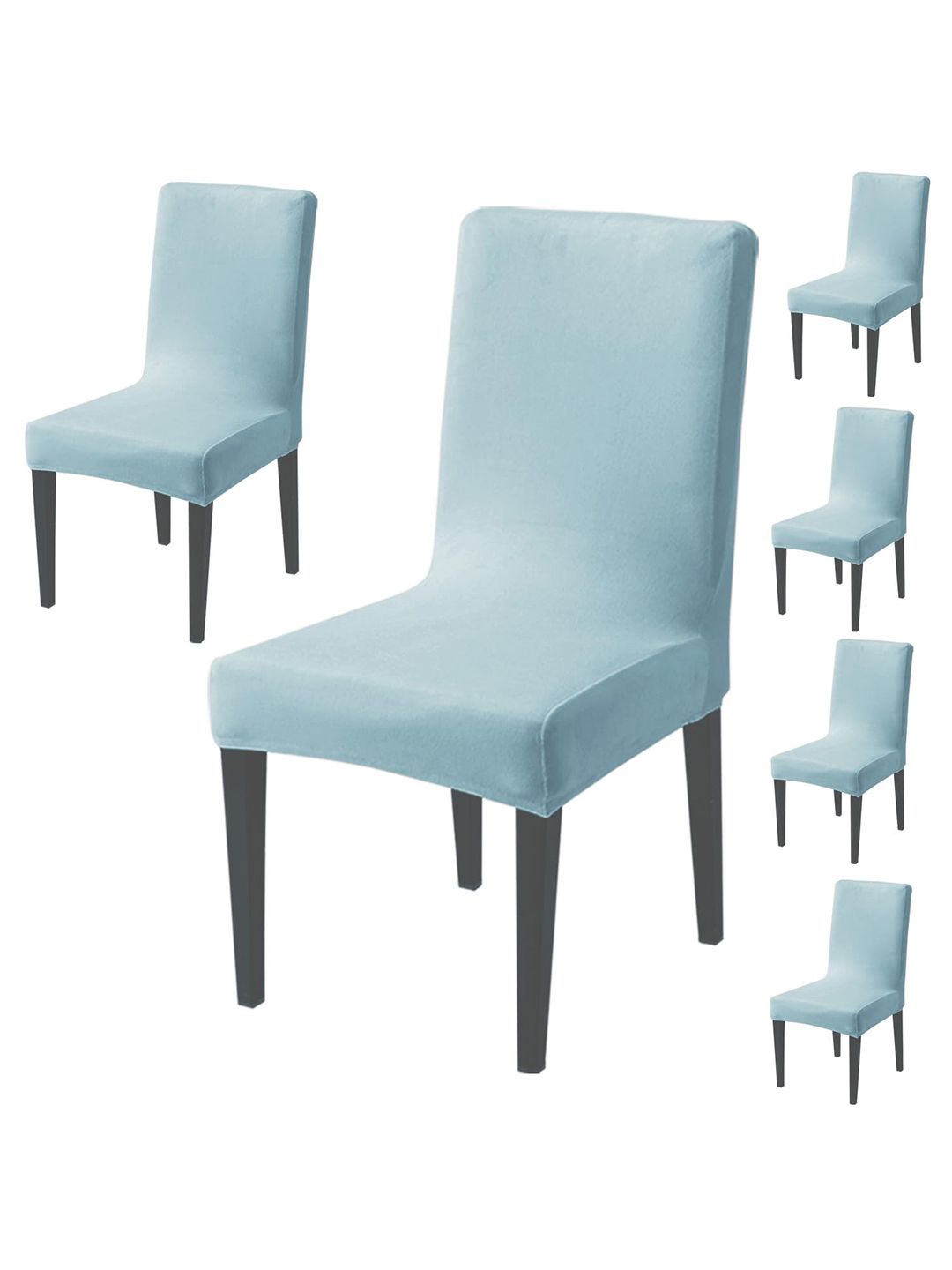 HOKIPO Blue 6 Pieces  200 GSM Velvet Chair Covers