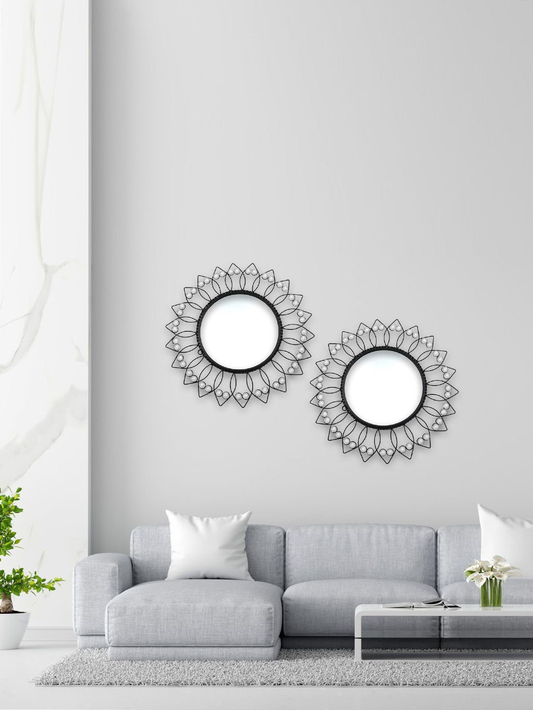 HOSLEY 2 Pcs Black Metal Round Wall Mirrors-image-35