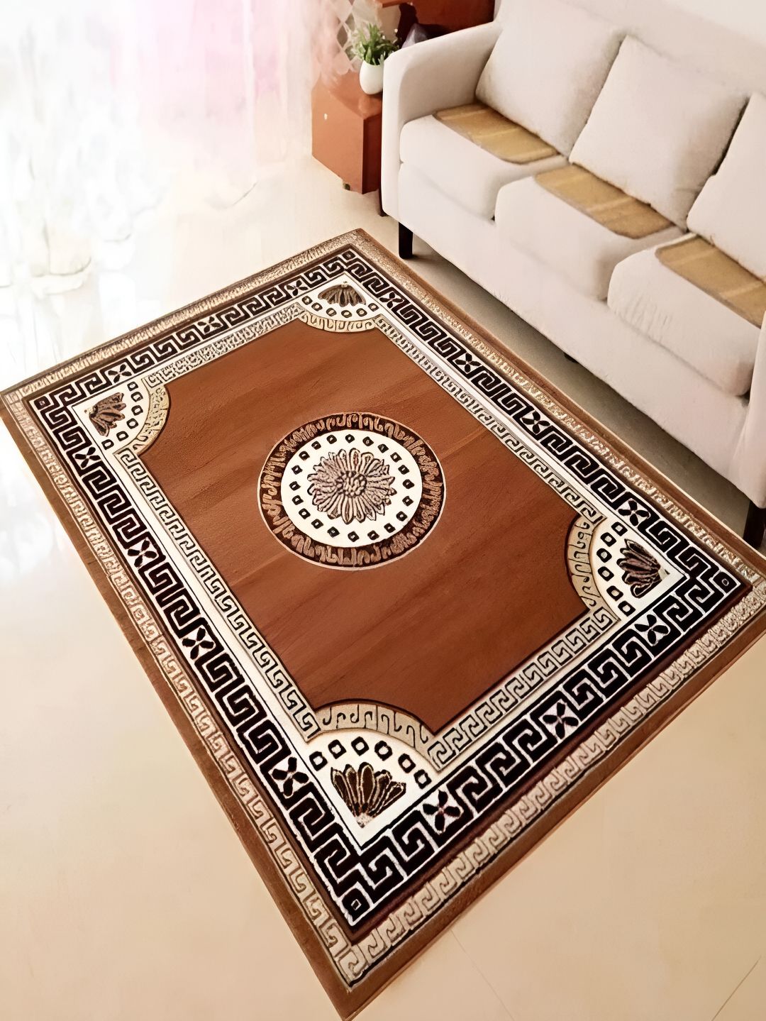 Samjeeda Handloom carpets Mustard Geometric Carpet-image-9