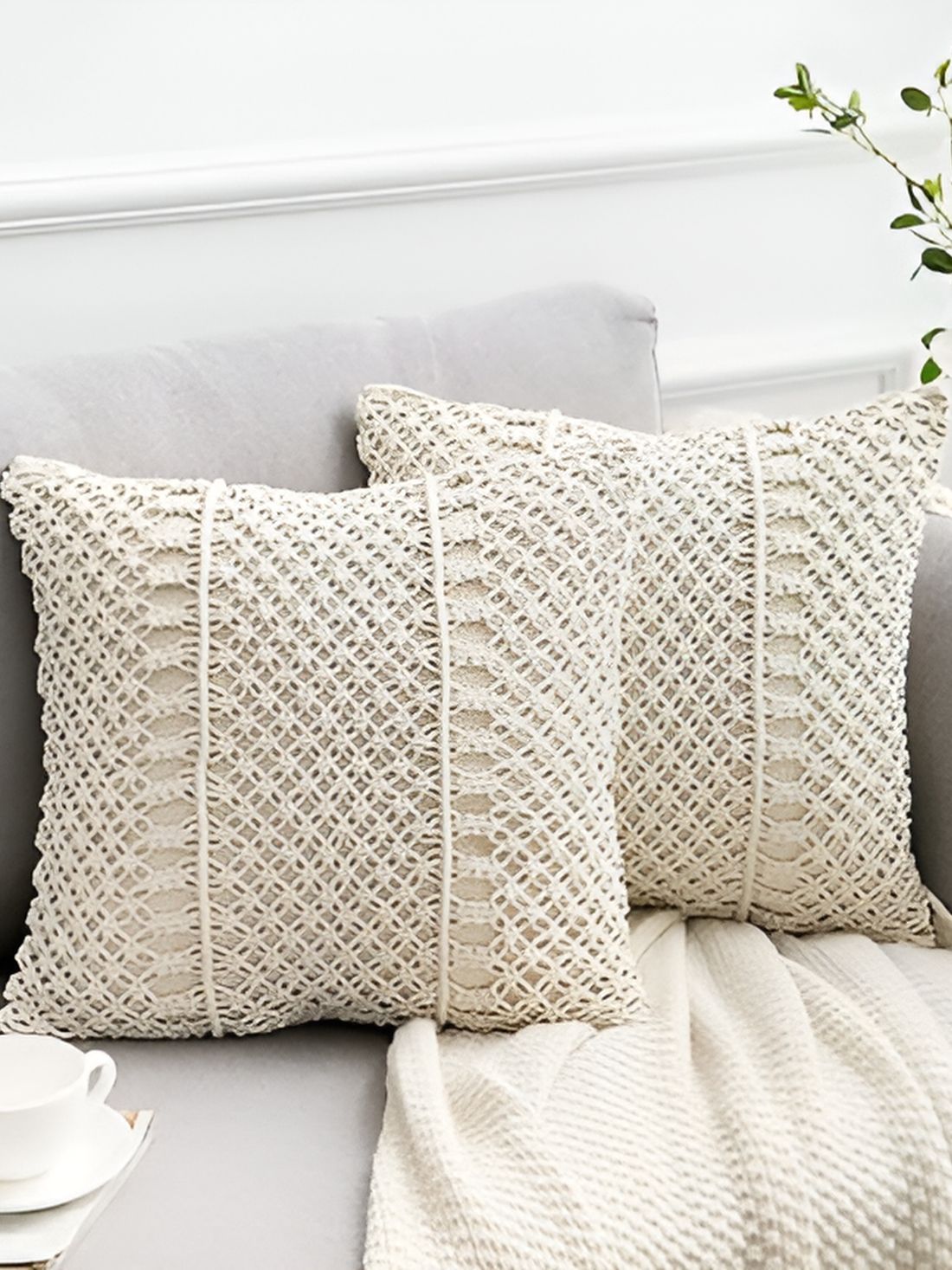 Textile and Beyond Off White 2 Pieces Square Cushion Covers-picture-39