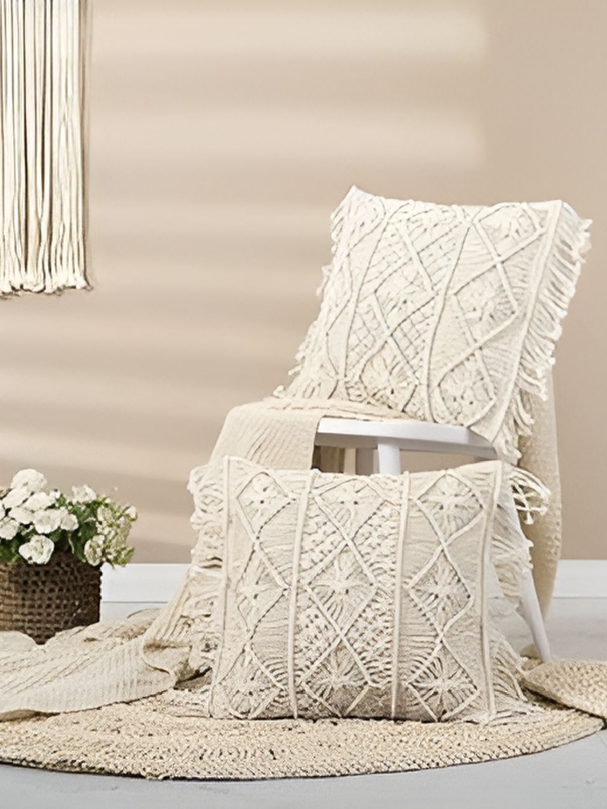 Textile and Beyond Off White 2 Pieces Cotton Square Cushion Covers-picture-29