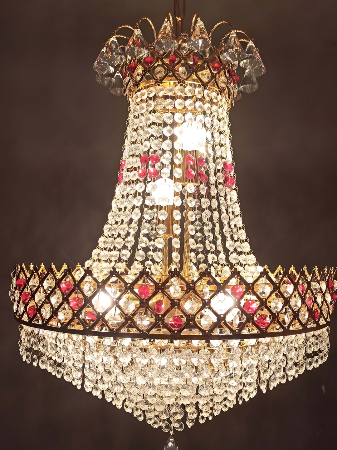 SHRI MAHAL ANTIQUES Gold Toned Crystal Jhumar Ceiling Lamp-picture-55