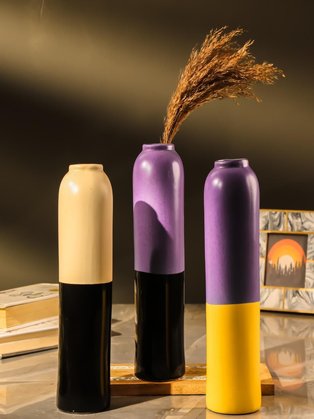 The Decor Mart Blue & Black 3 Pieces Printed Ceramic Vases-picture-36