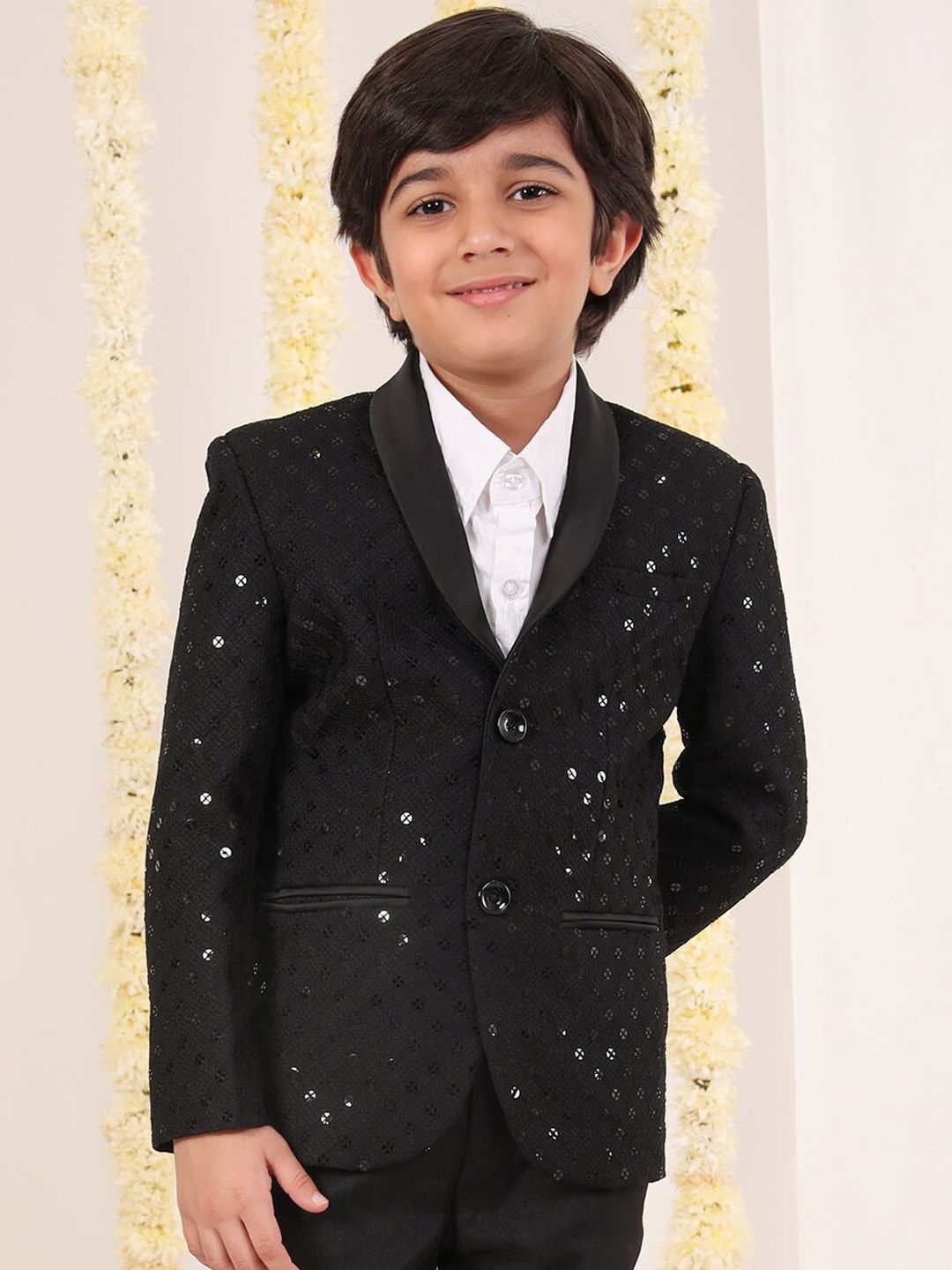 VASTRAMAY Boys Self Design Slim-Fit Single-Breasted Blazer-picture-11