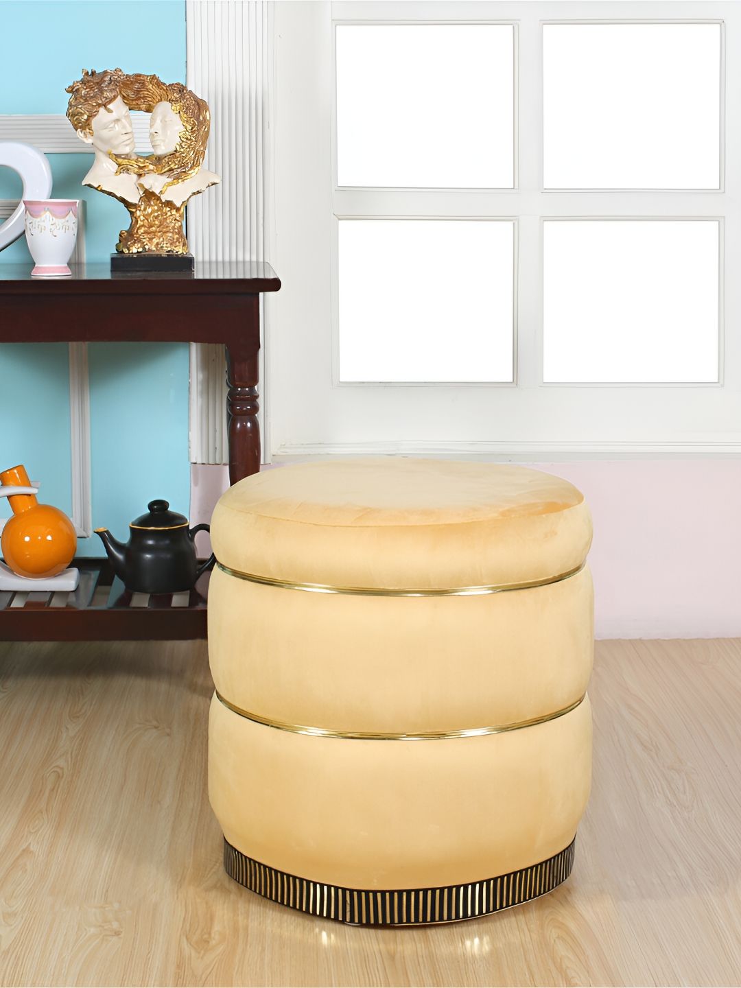Shadowkart Yellow Cylindrical Velvet Ottomans-image-14