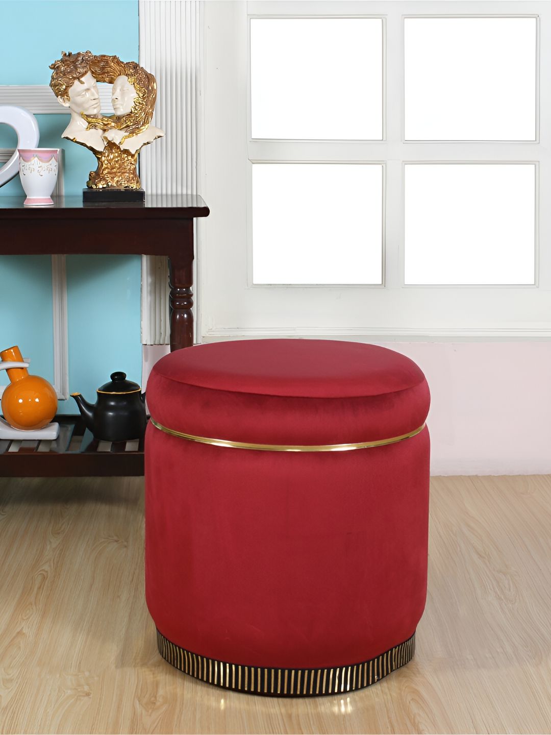 Shadowkart Maroon Velvet Cylindrical Ottomans-image-15