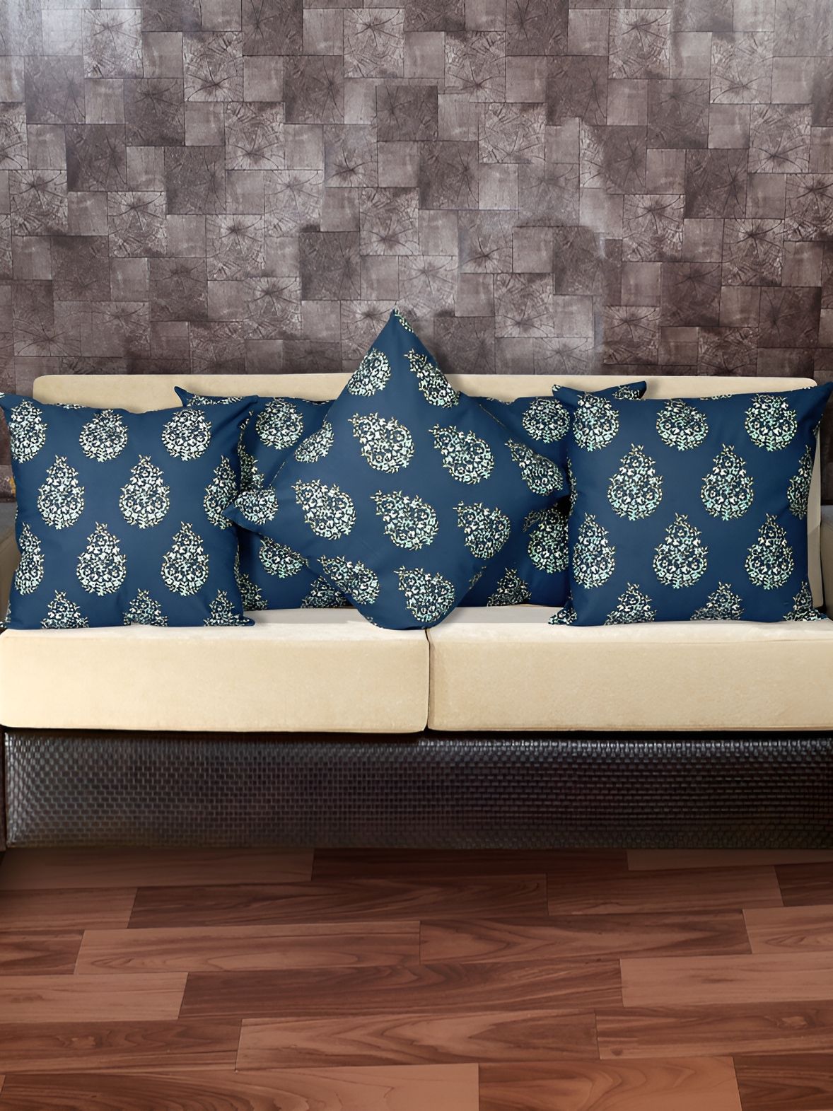 Texstylers Navy Blue 5 Pieces Ethnic Motifs Square Cushion Covers-picture-33