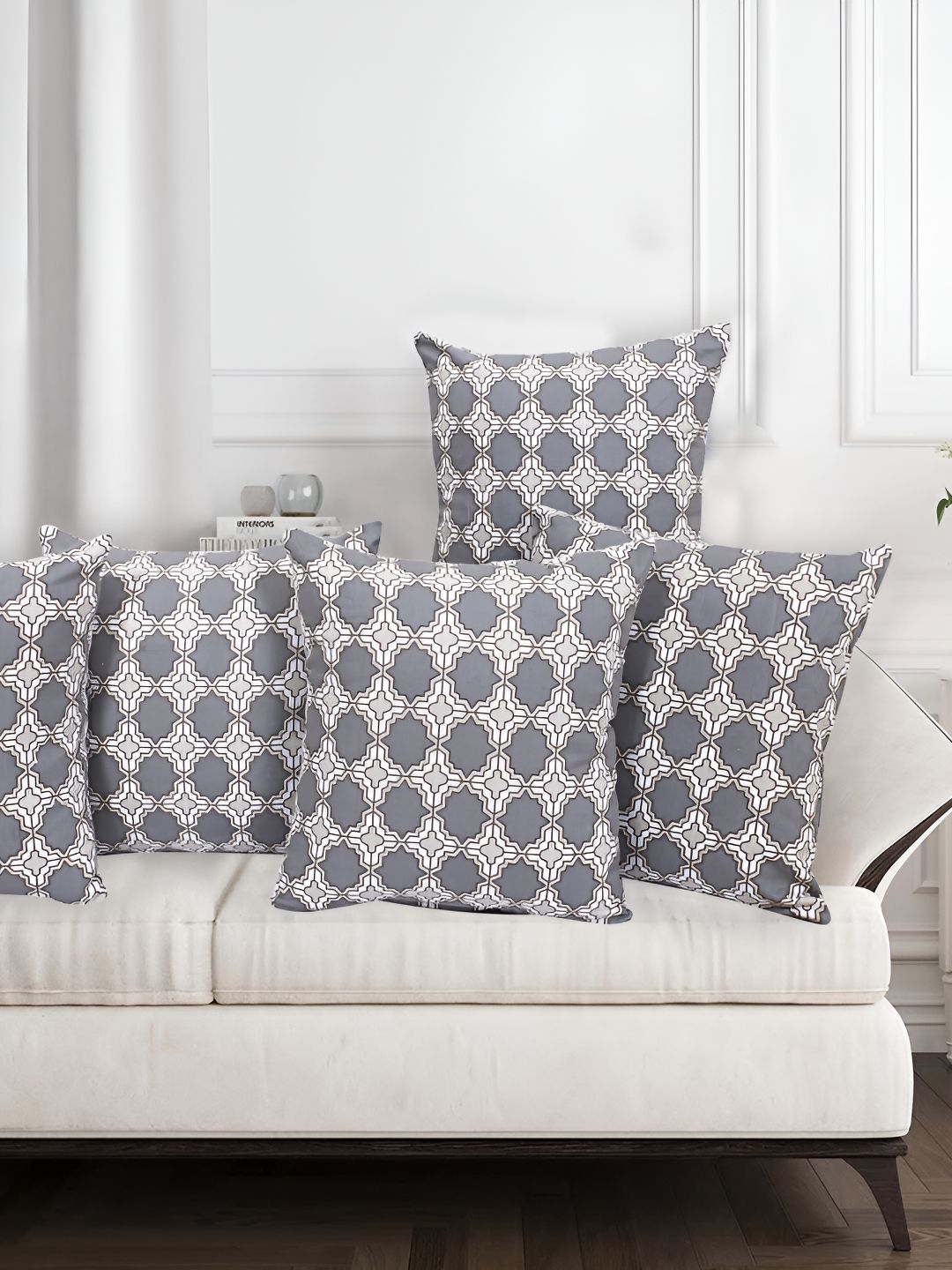 Texstylers Grey 5 Pieces Ethnic Motifs Square Cushion Covers-picture-12