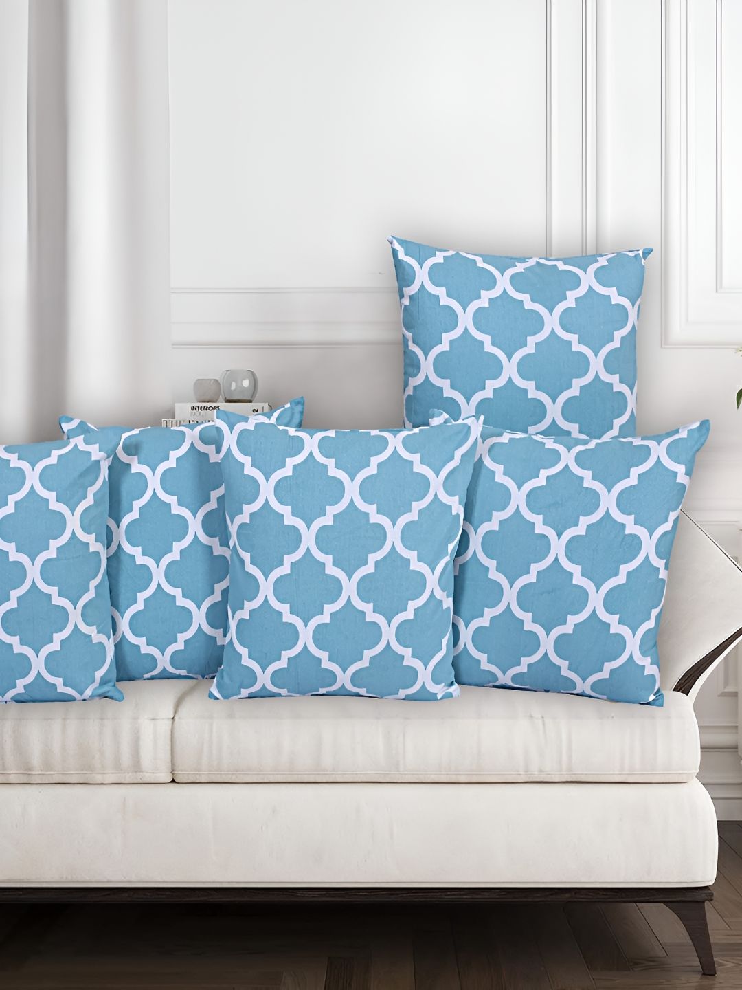 Texstylers Turquoise Blue 5 Pieces Geometric Square Cushion Covers-picture-36