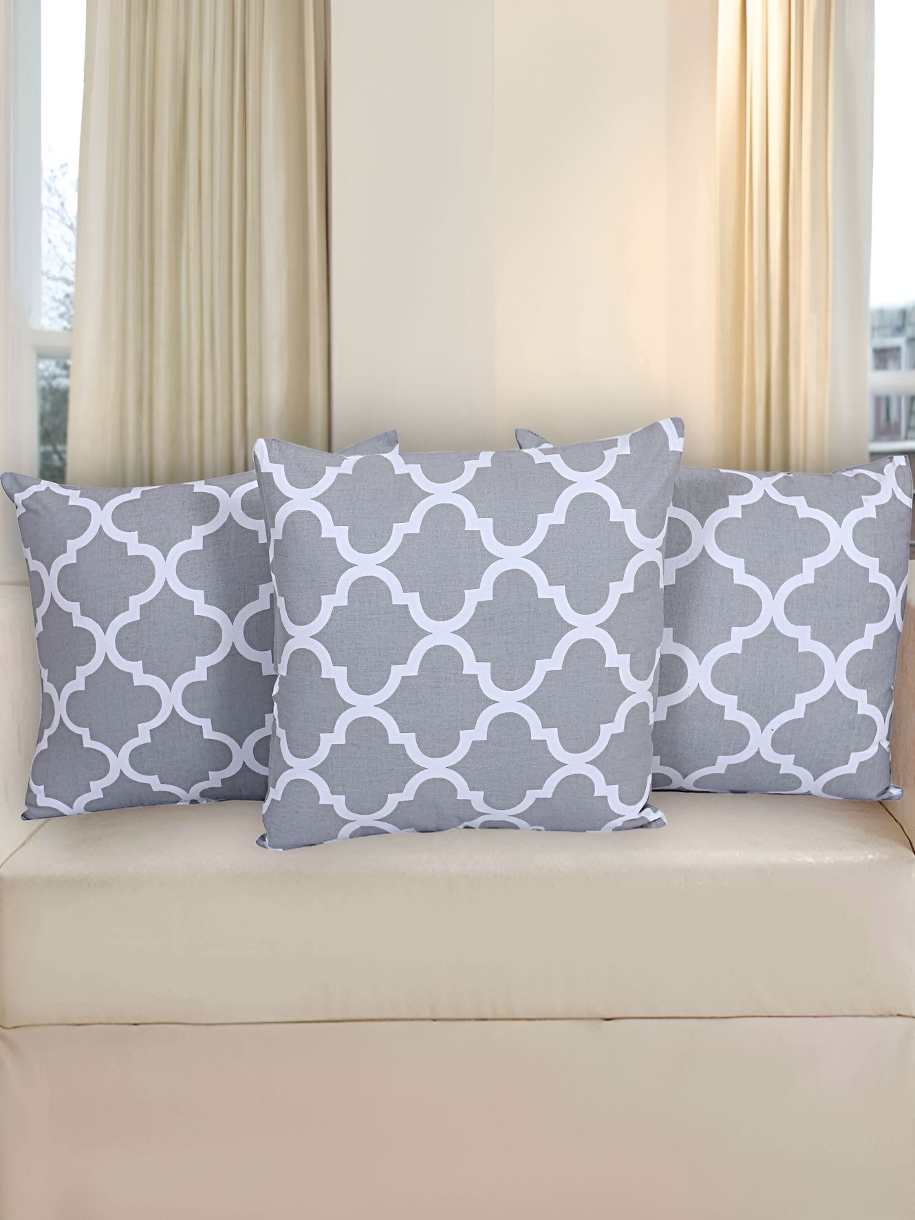 Texstylers Grey 3 Pieces Geometric Square Cushion Covers-picture-35