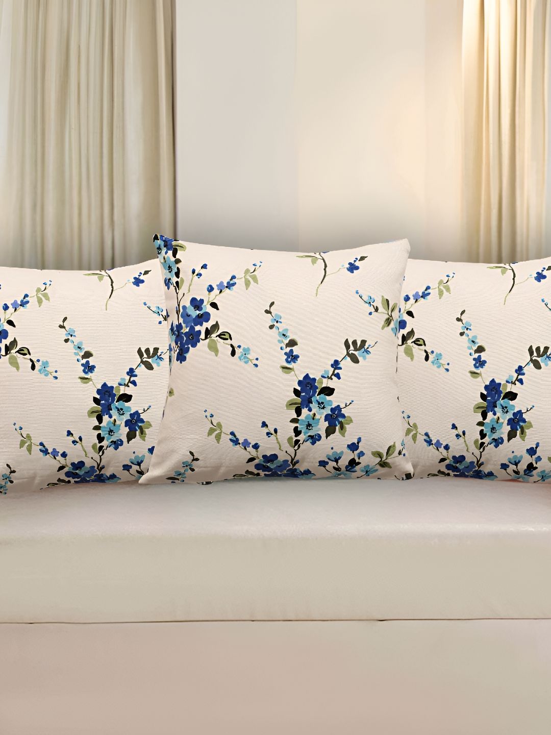 Texstylers Blue 3 Pieces Floral Square Cushion Covers-picture-11