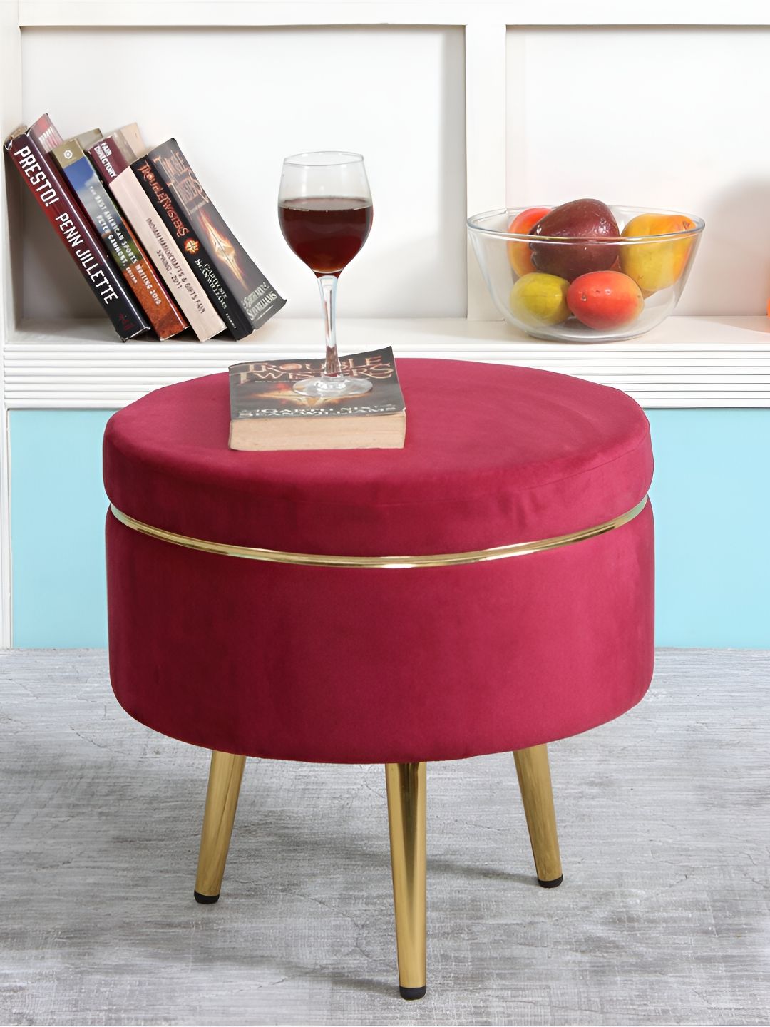 Shadowkart Red Round Velvet Ottomans-picture-58