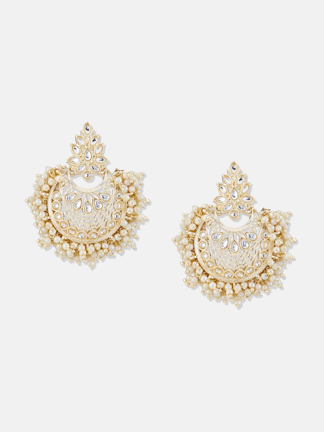 ATIBELLE Gold-Plated Kundan Studded Crescent Shaped Chandbalis