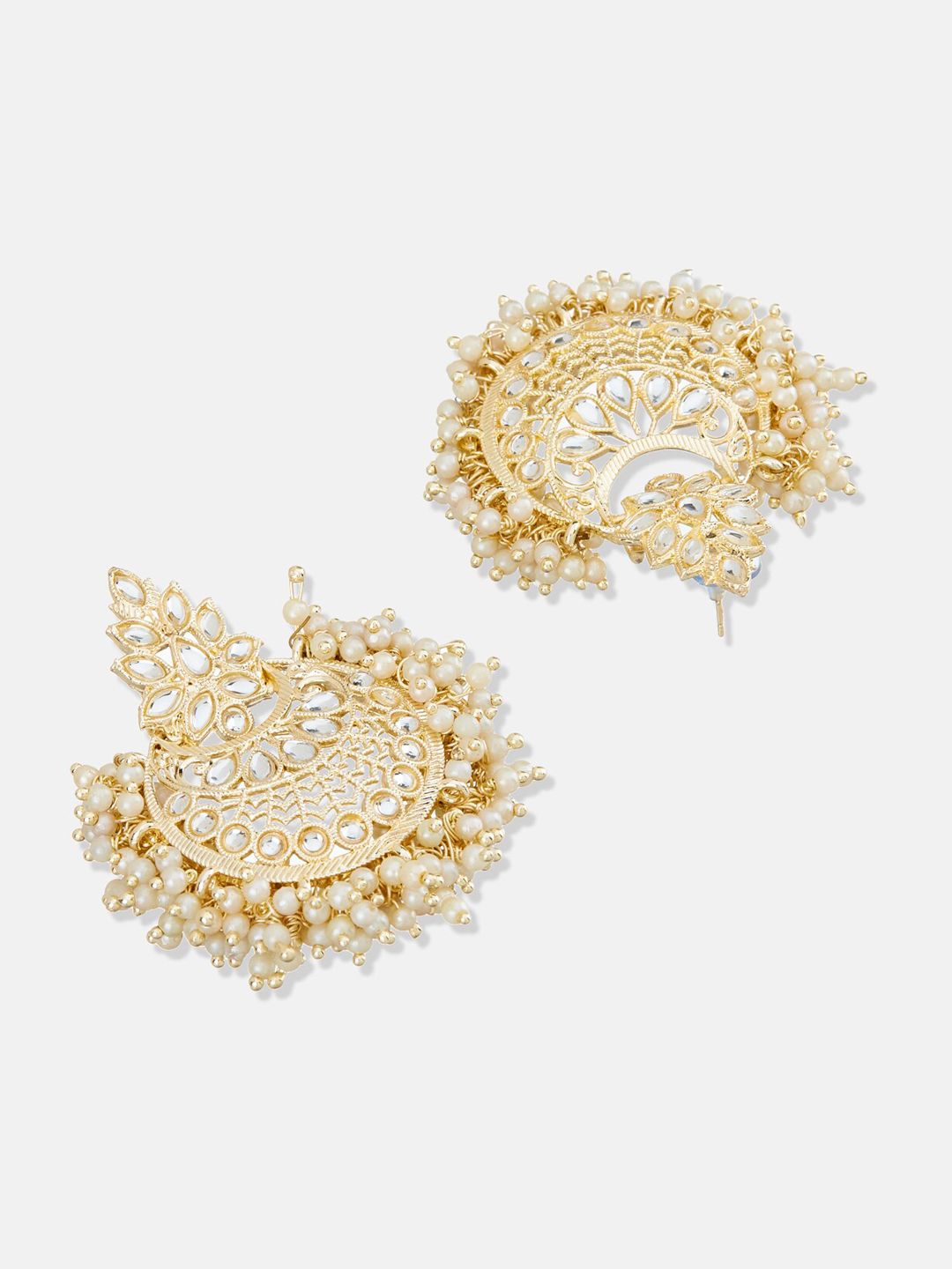 ATIBELLE Gold-Plated Kundan Studded Crescent Shaped Chandbalis