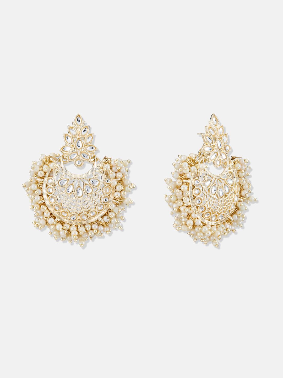 ATIBELLE Gold-Plated Kundan Studded Crescent Shaped Chandbalis