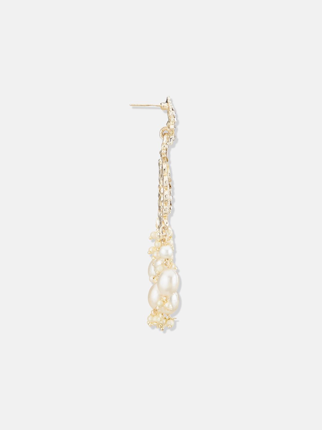 ATIBELLE Gold-Plated Stones Studded & Pearls Beaded Contemporary Drop Earrings