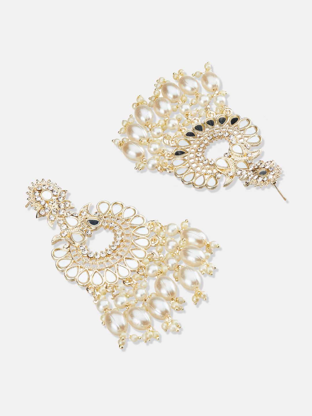 ATIBELLE Gold-Plated Stones Studded & Pearls Beaded Contemporary Drop Earrings