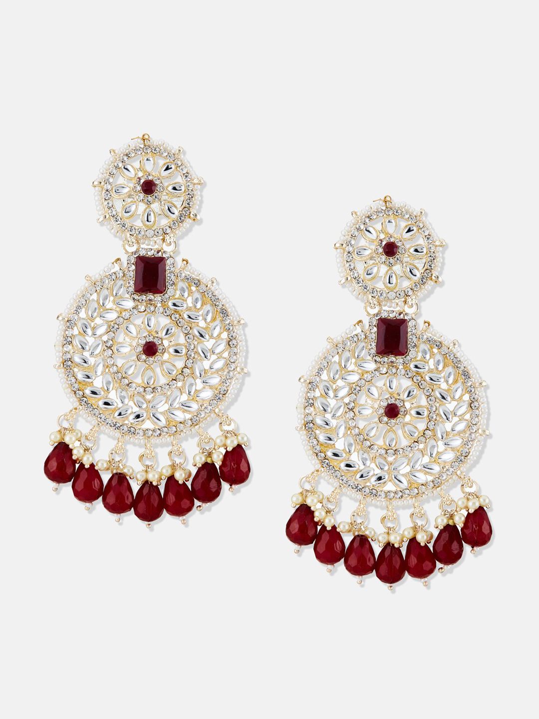 ATIBELLE Gold-Plated Stone Studded & Beaded Chandbalis