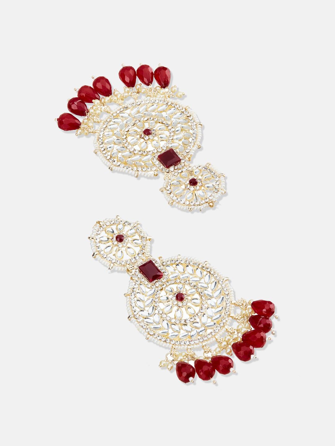 ATIBELLE Gold-Plated Stone Studded & Beaded Chandbalis