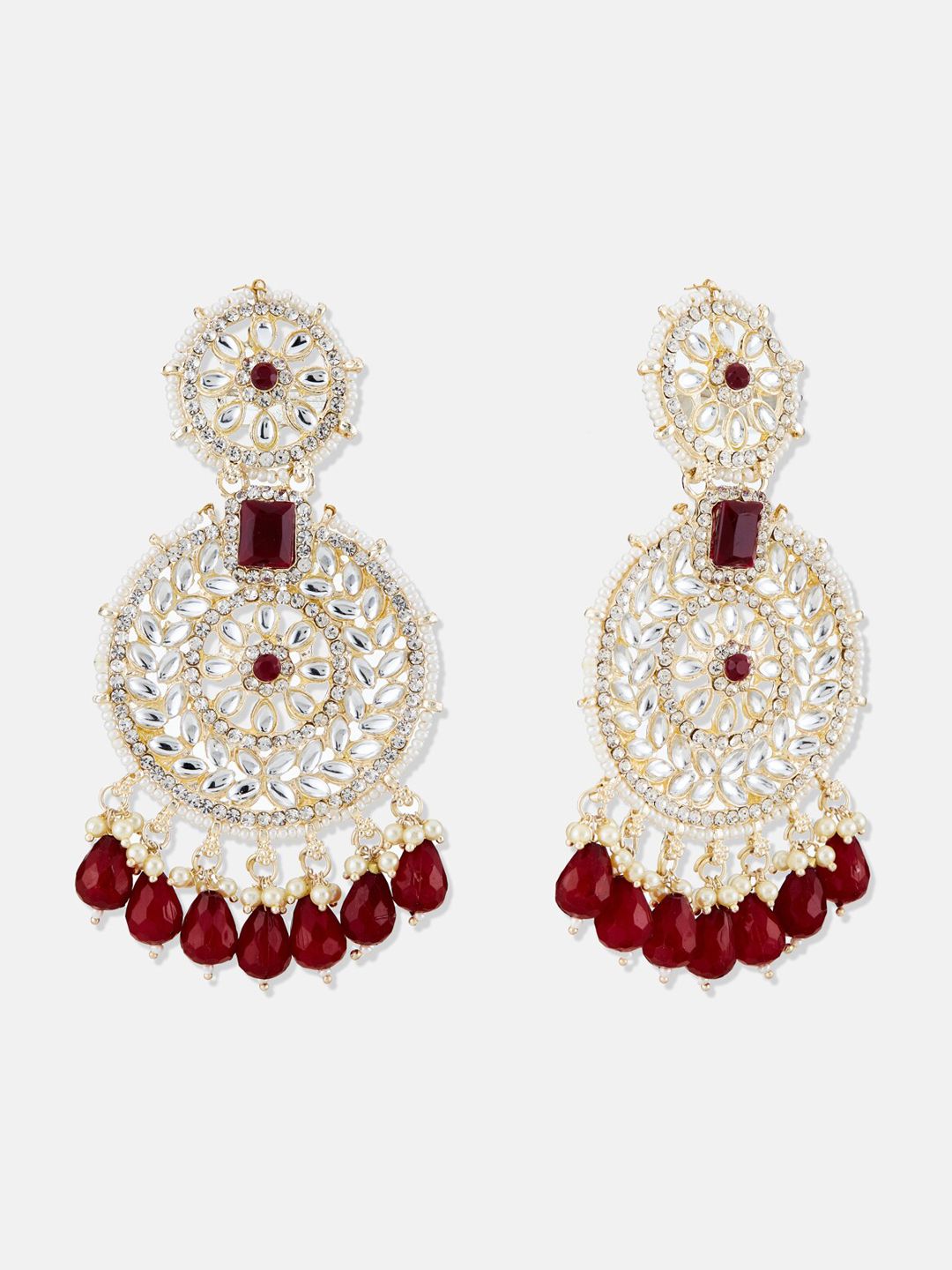 ATIBELLE Gold-Plated Stone Studded & Beaded Chandbalis