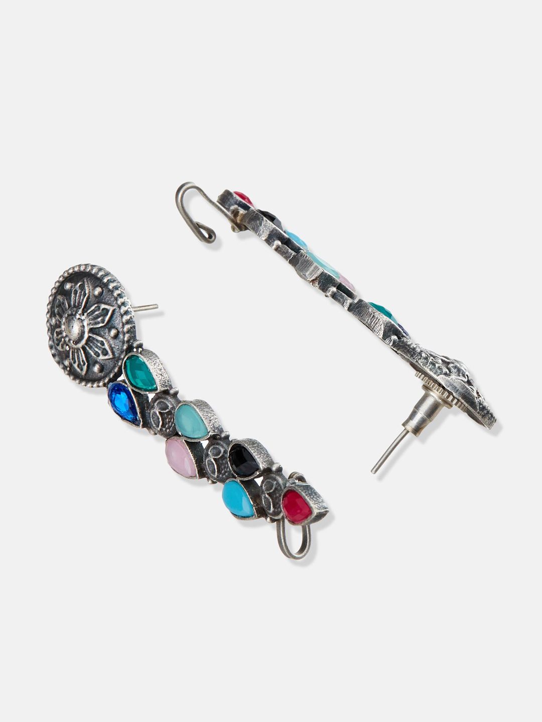 ATIBELLE German Silver-Plated Oxidised Stones-Studded Ear Cuff