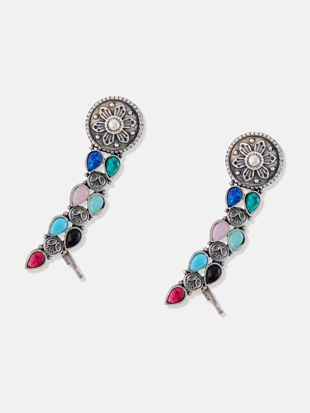 ATIBELLE German Silver-Plated Oxidised Stones-Studded Ear Cuff