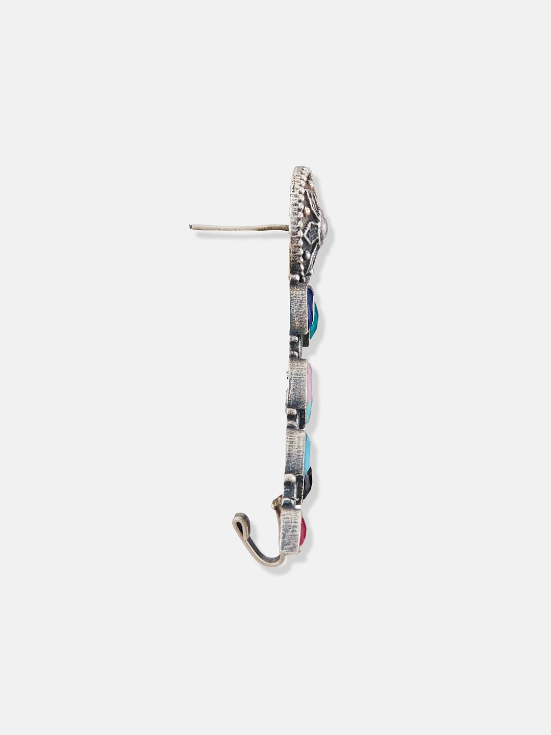 ATIBELLE German Silver-Plated Oxidised Stones-Studded Ear Cuff