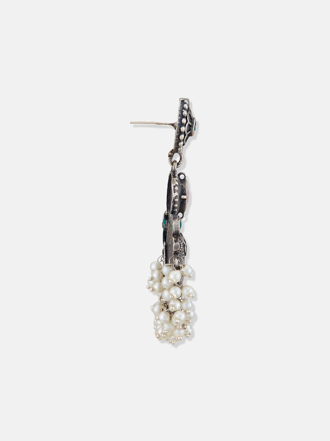 ATIBELLE German Silver-Plated Oxidised Stones-Studded Chandbalis