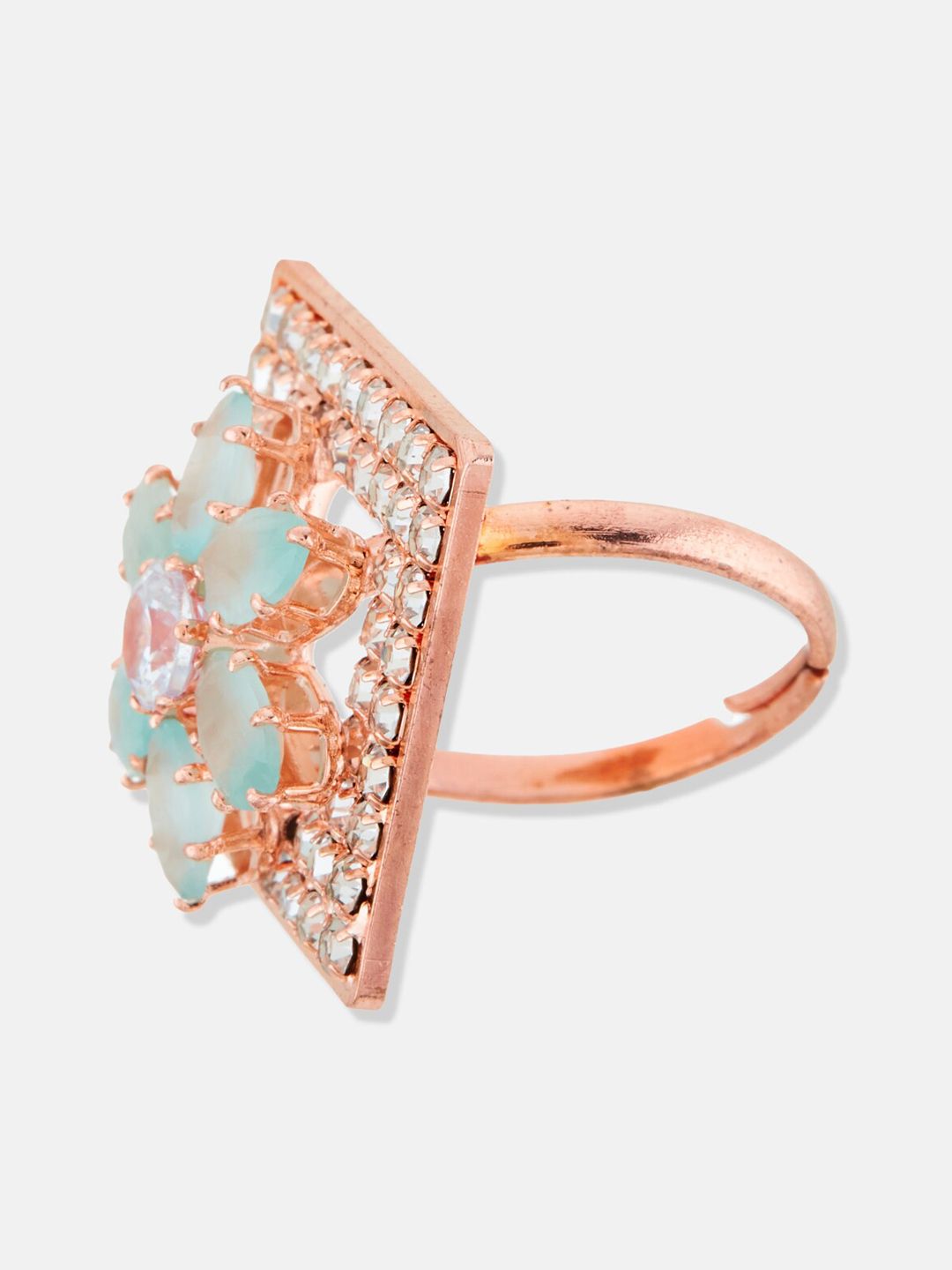 ATIBELLE Rose Gold-Plated CZ-Studded Adjustable Finger Ring