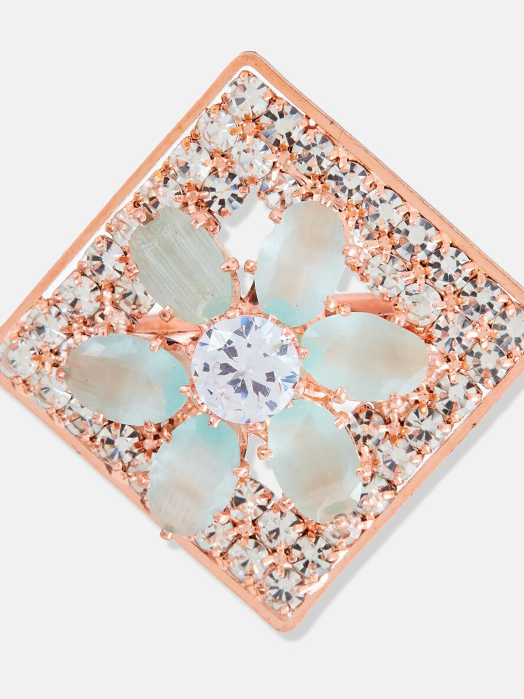 ATIBELLE Rose Gold-Plated CZ-Studded Adjustable Finger Ring