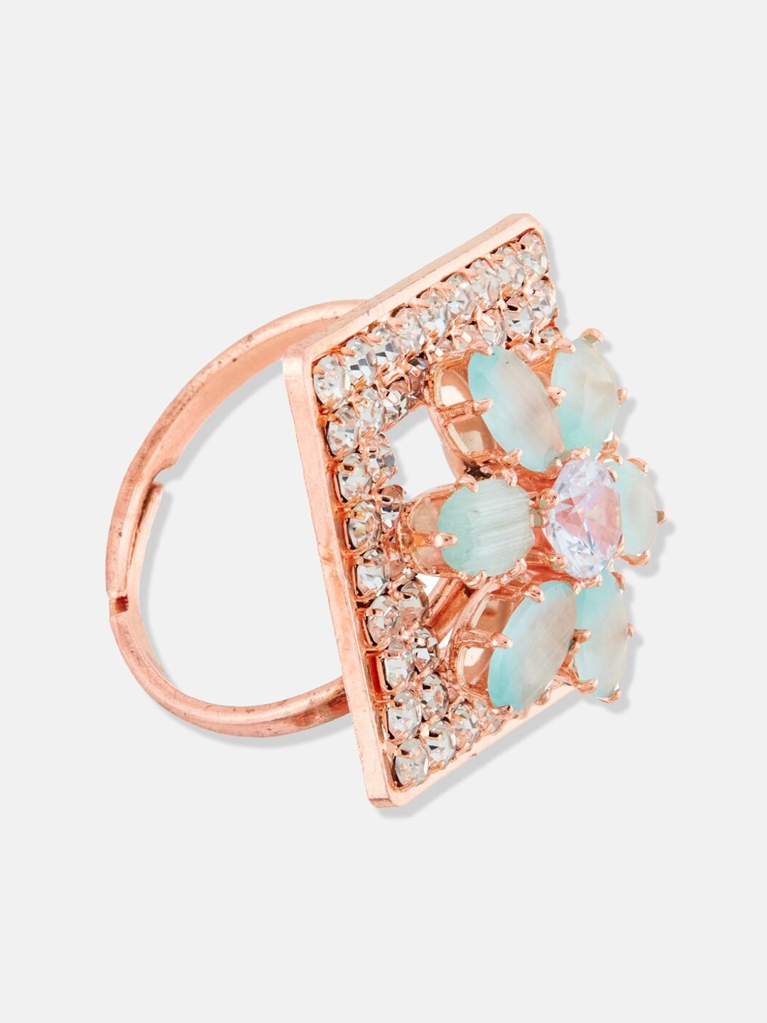 ATIBELLE Rose Gold-Plated CZ-Studded Adjustable Finger Ring