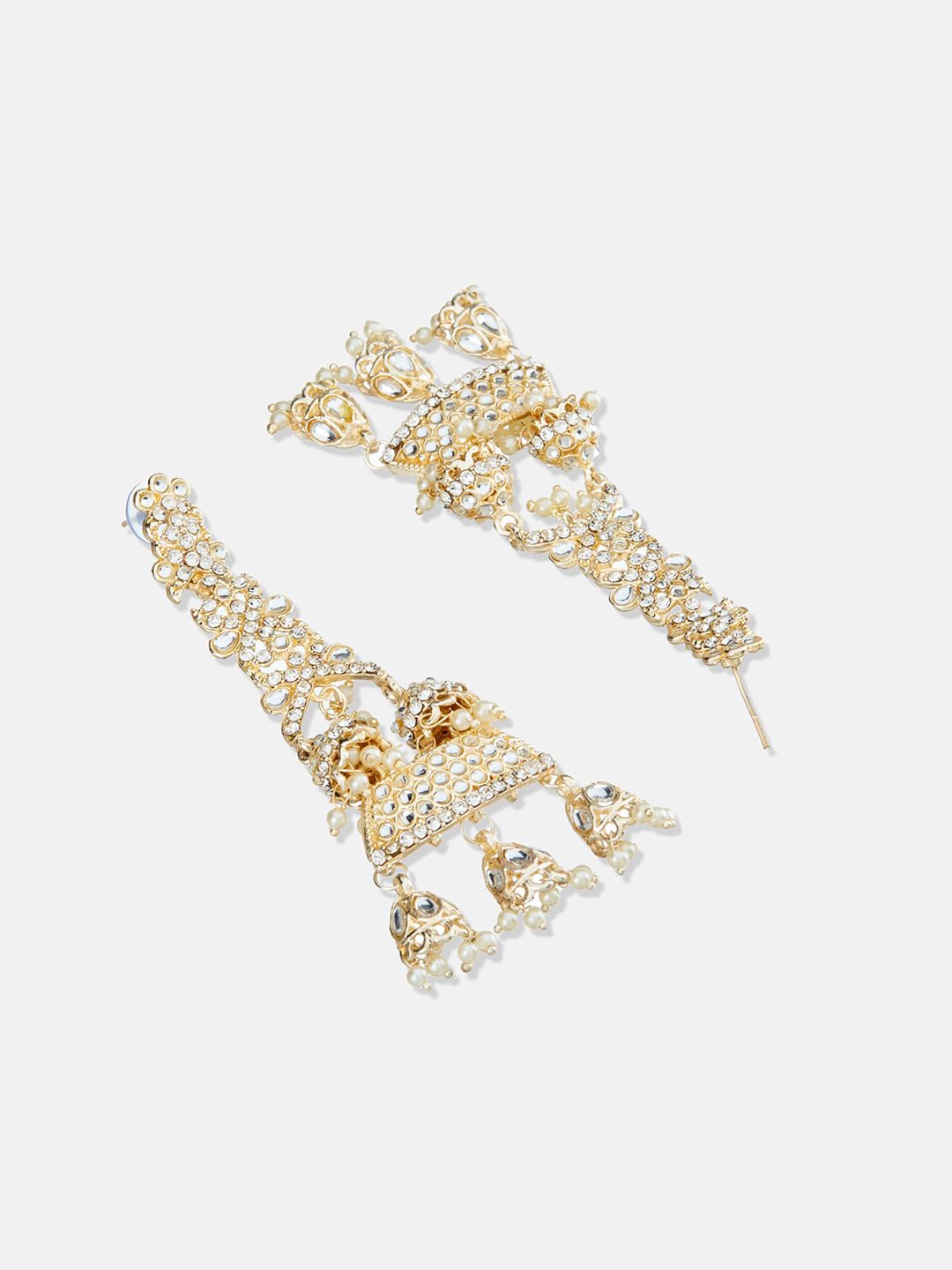 ATIBELLE Gold-Plated Kundan-Studded & Beaded Jhumkas