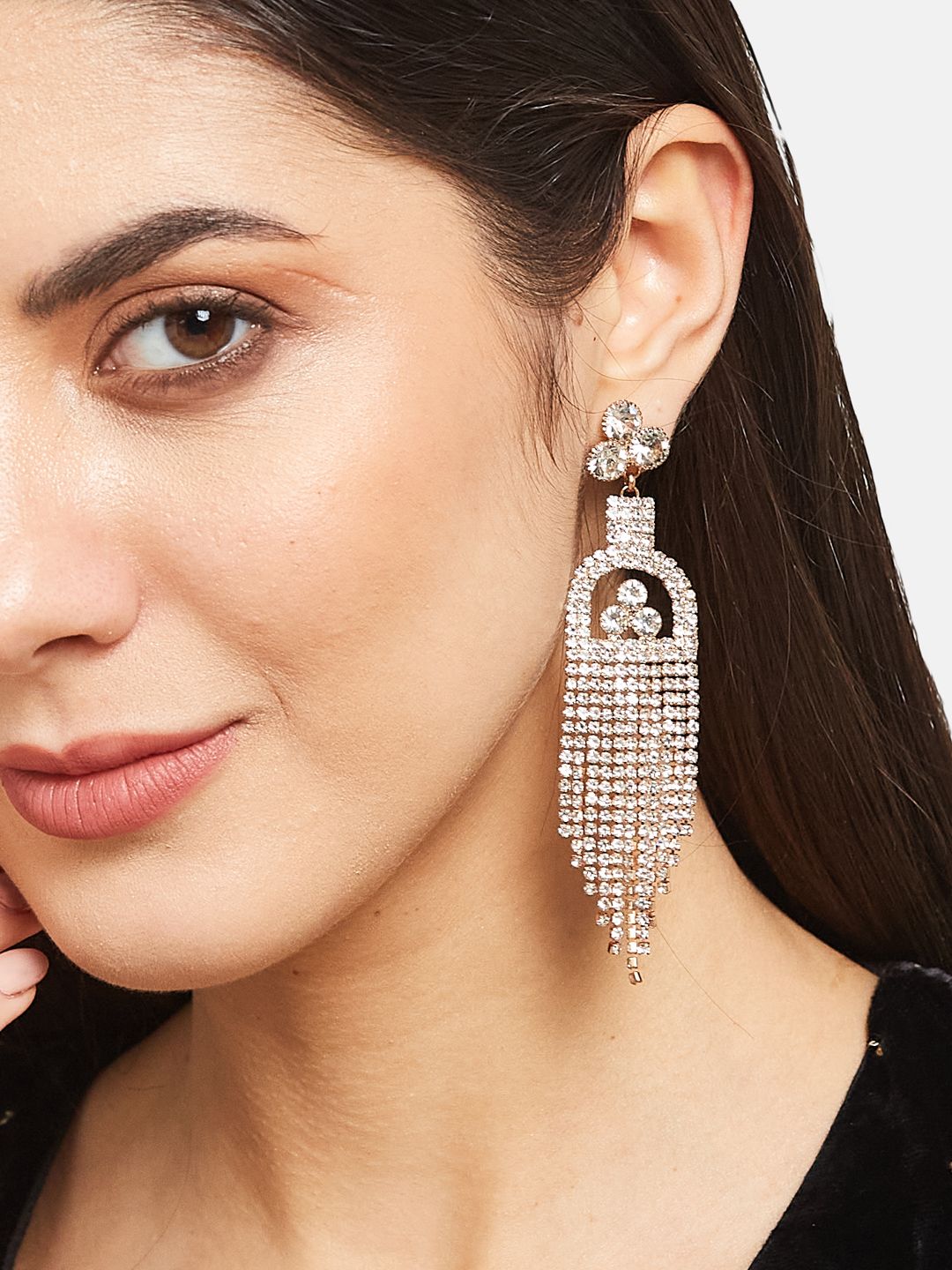 ATIBELLE Rose Gold-Plated Rhinestone-Studded Earrings