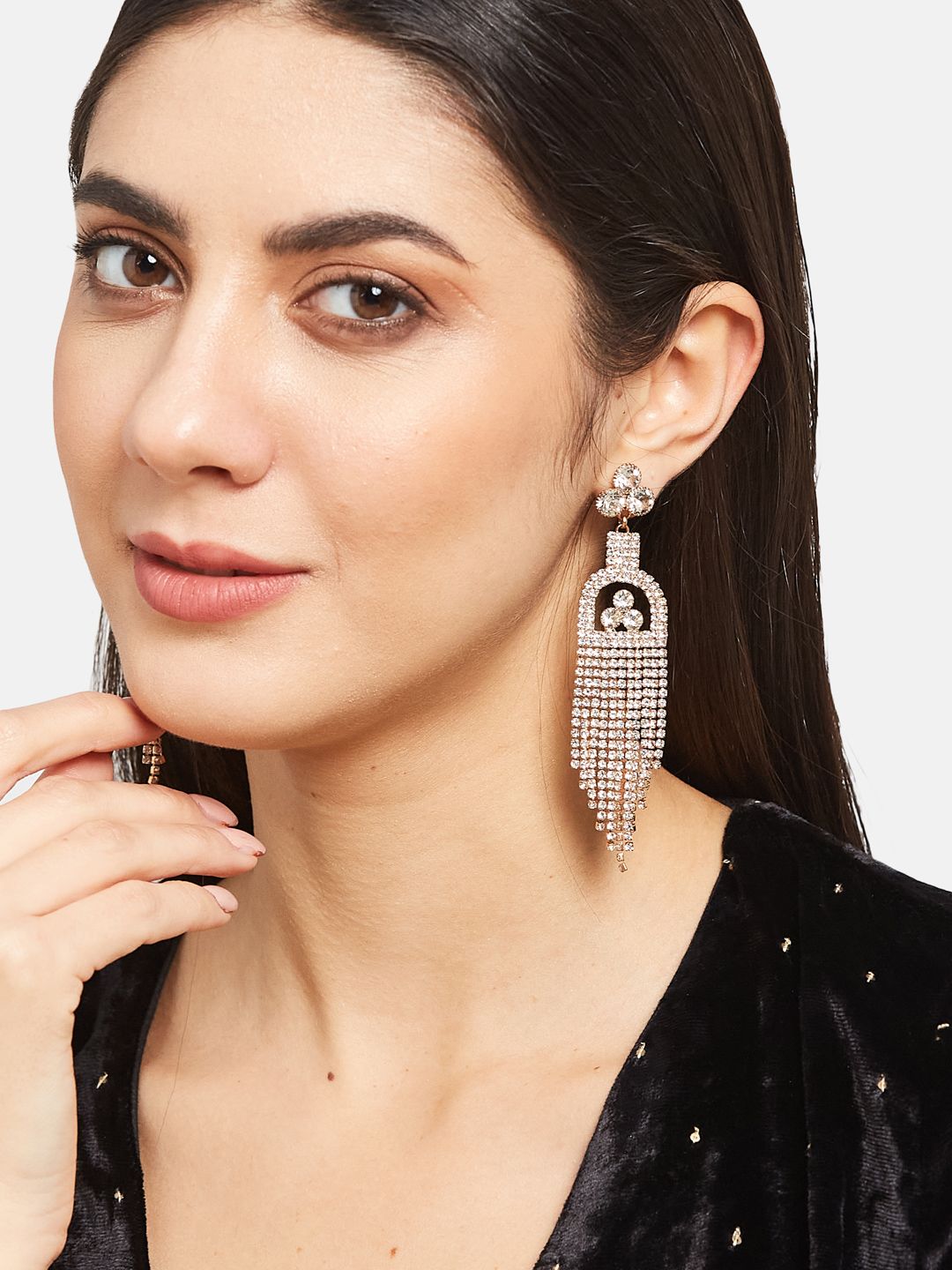 ATIBELLE Rose Gold-Plated Rhinestone-Studded Earrings