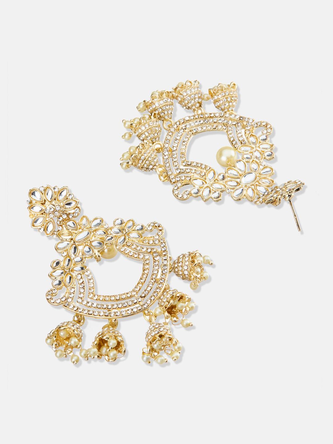 ATIBELLE Gold-Plated Kundan-Studded & Beaded Chandbalis