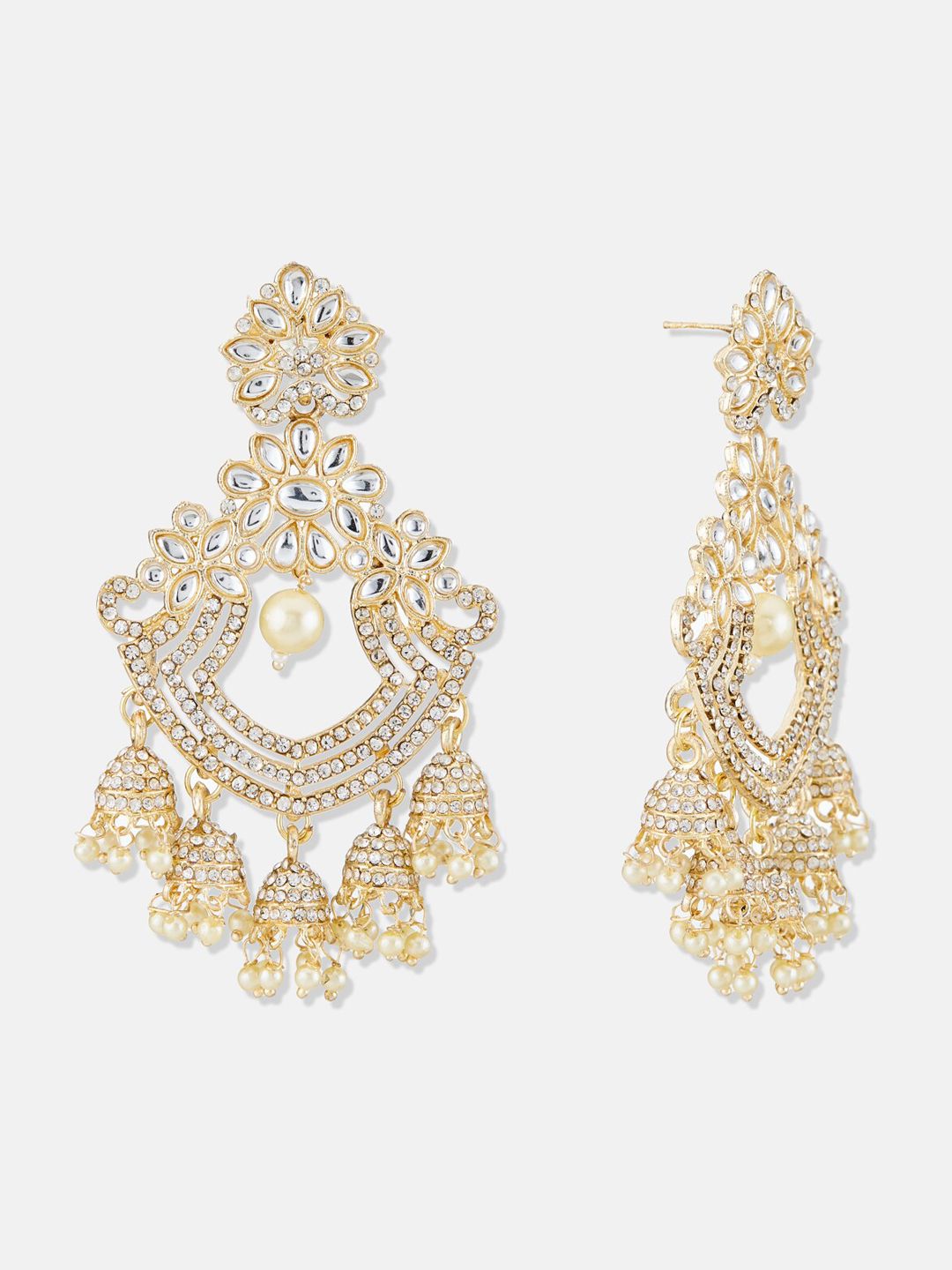 ATIBELLE Gold-Plated Kundan-Studded & Beaded Chandbalis