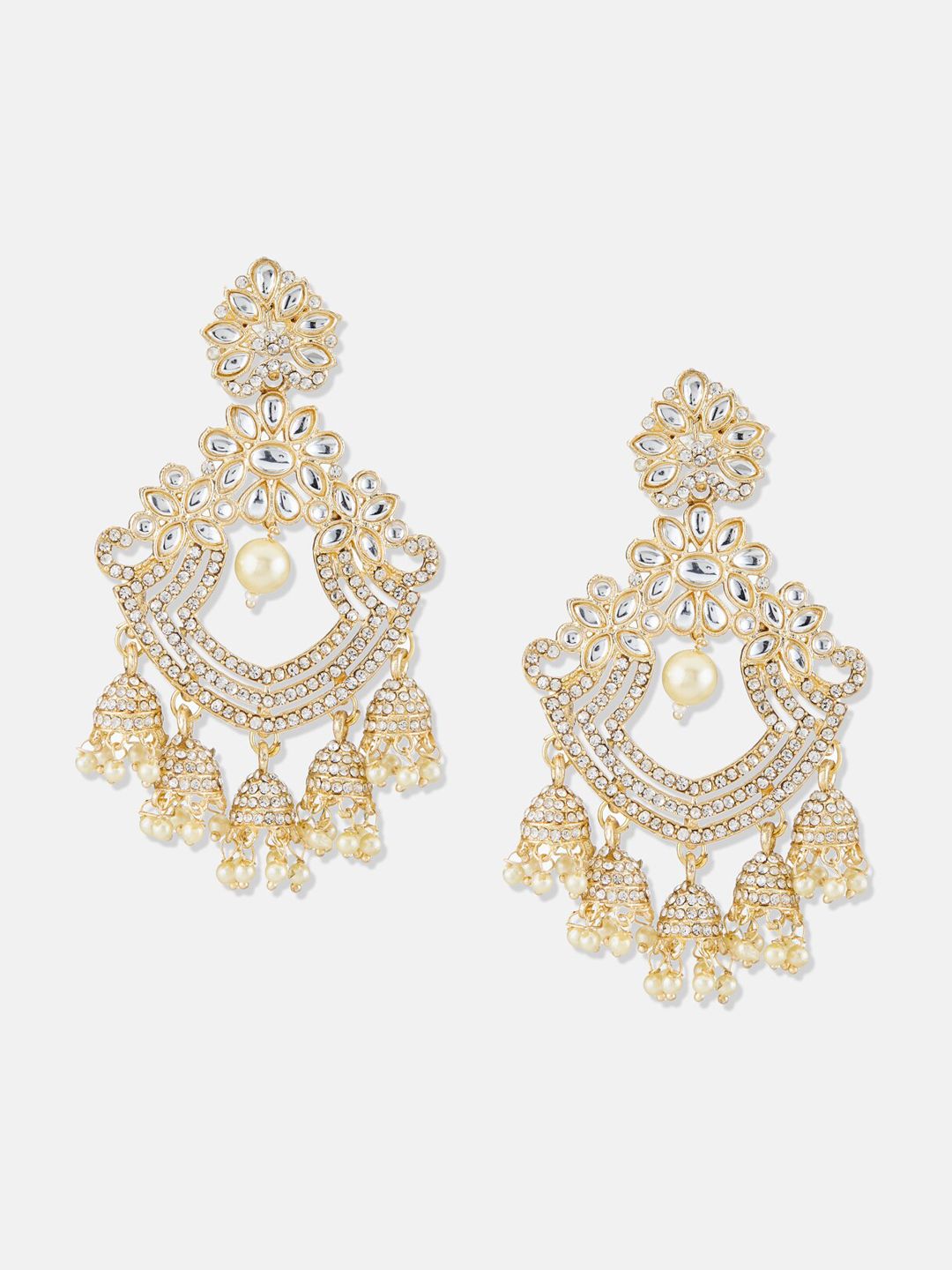 ATIBELLE Gold-Plated Kundan-Studded & Beaded Chandbalis