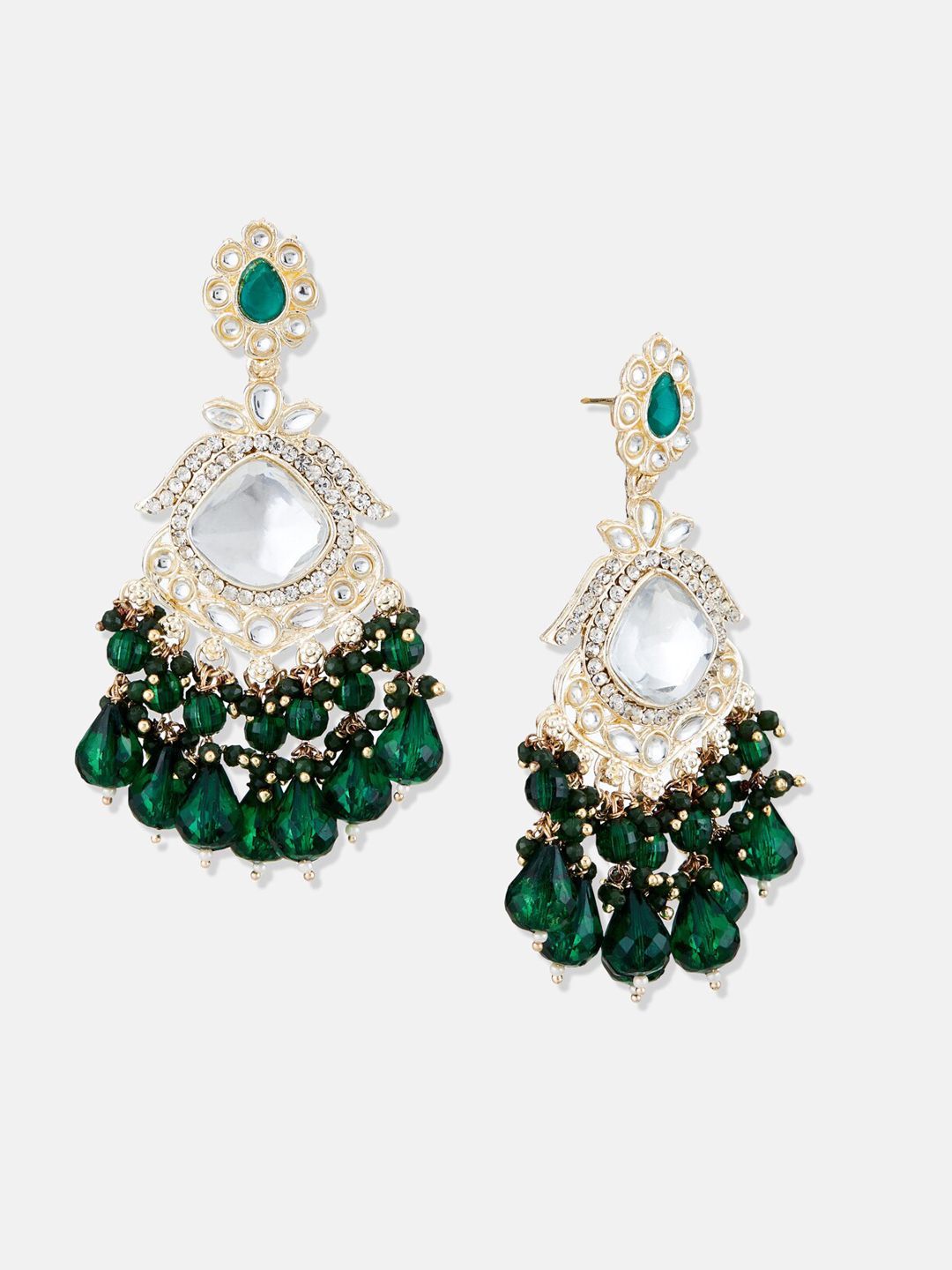 ATIBELLE Gold-Plated Kundan Studded Contemporary Chandbalis